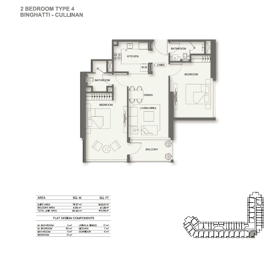 Binghatti Cullinan 2 Beds Layout