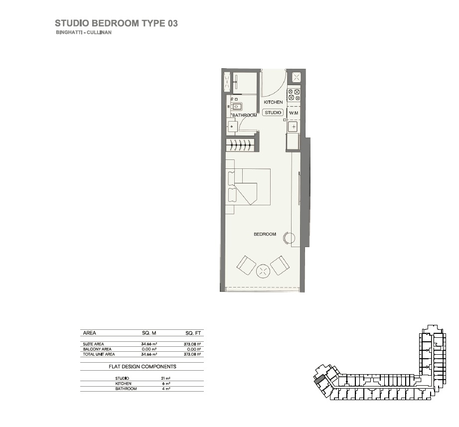 Binghatti Cullinan Studio Layout