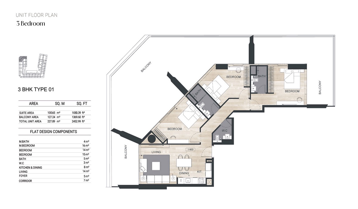 Binghatti Ghost 3 Beds Layout