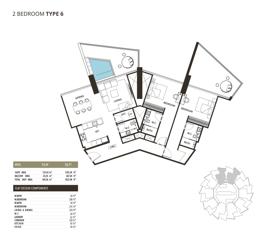 Binghatti Grove 2 Beds Layout