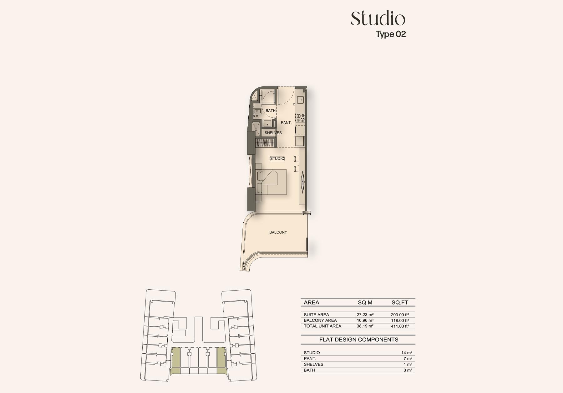 411 Sq. Ft. Studio in Binghatti Hillside