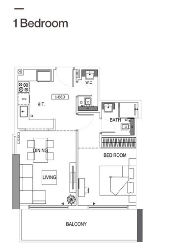 Binghatti Luna 1 Bed Layout
