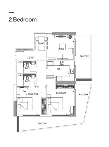 Binghatti Luna 2 Beds Layout