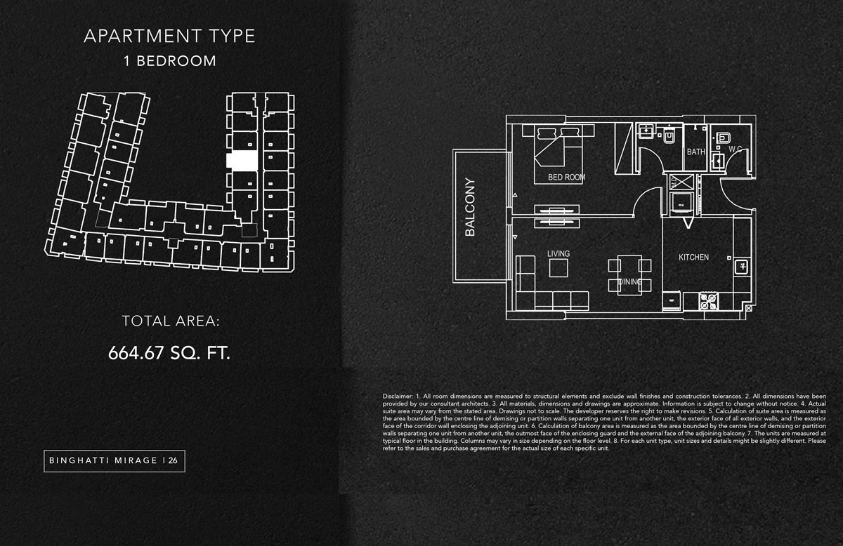 Binghatti Mirage 1 Bed Layout