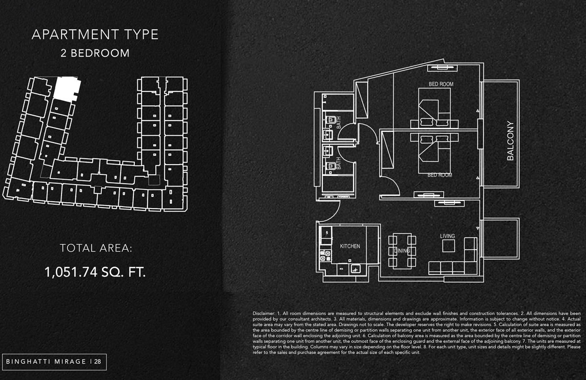 Binghatti Mirage 2 Beds Layout