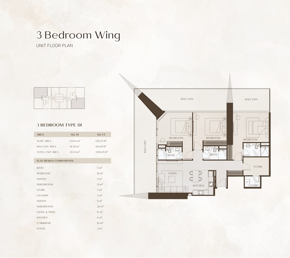 Binghatti One 3 Beds Layout