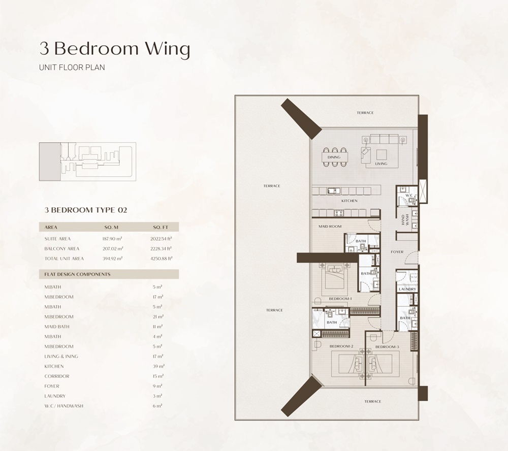 Binghatti One 3 Beds Layout