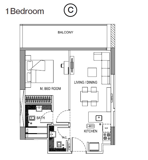 Binghatti Onyx Apartments 1 Bed Layout