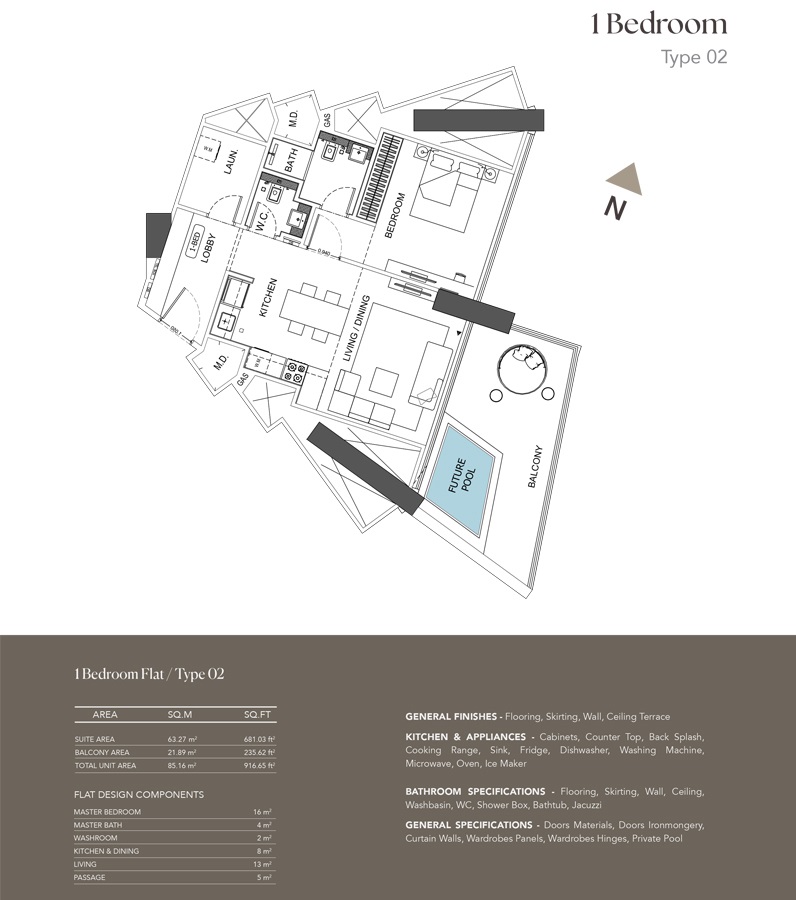 Binghatti Phantom 1 Bed Layout