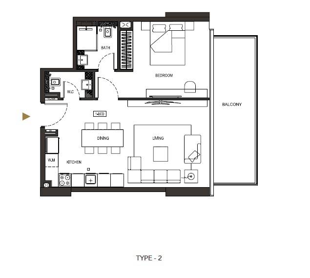 Binghatti Phoenix 1 Bed Layout