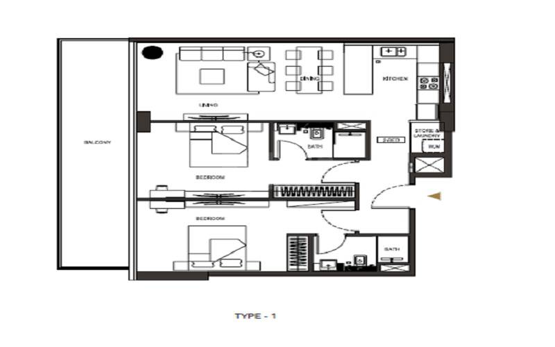 Binghatti Phoenix 2 Beds Layout