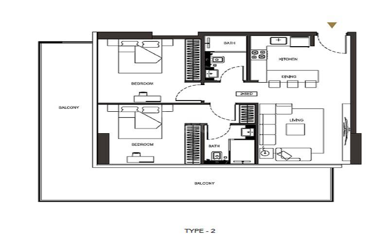 Binghatti Phoenix 2 Beds Layout