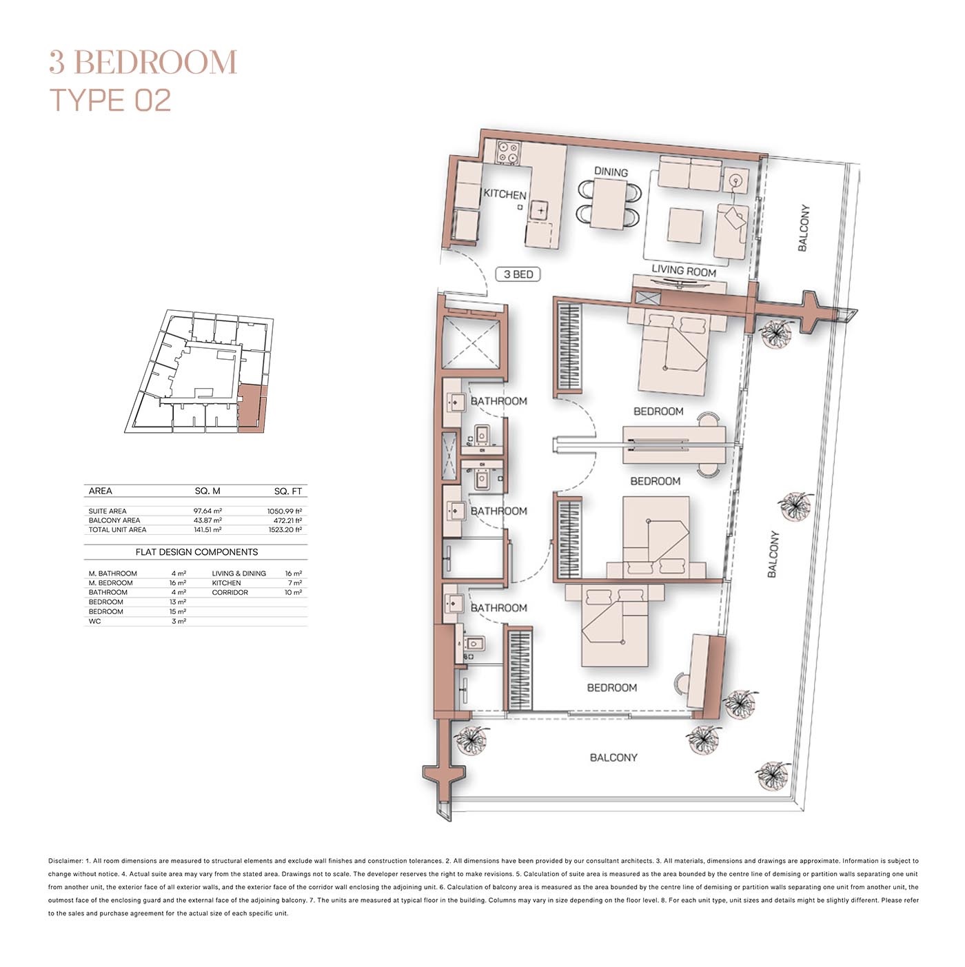 3 Beds 1523 Sq. Ft. Apartment in Binghatti Pinnacle