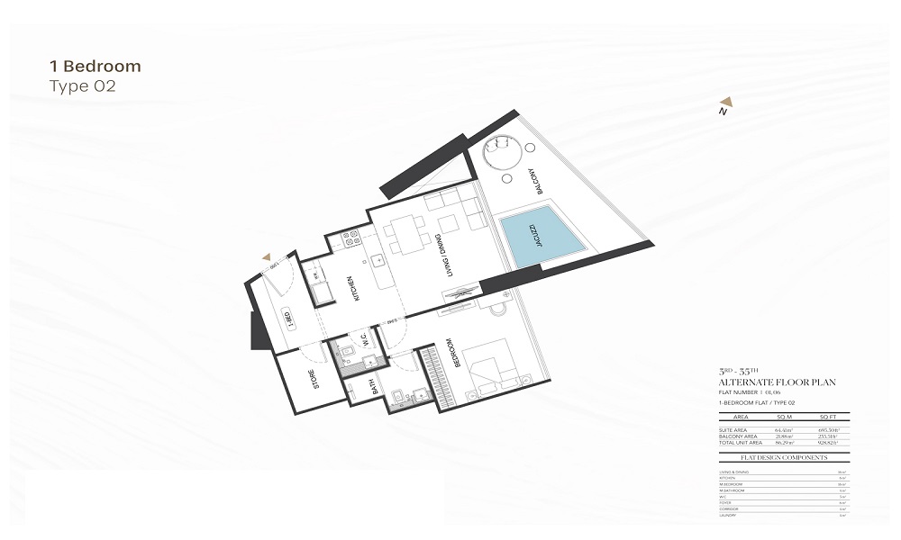 Binghatti Royale 1 Bed Layout