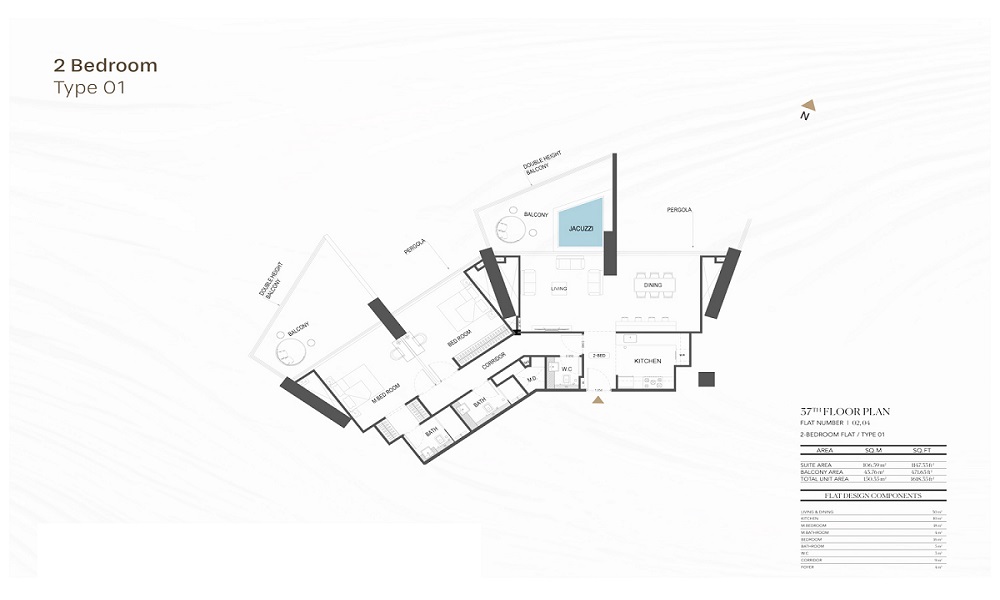 Binghatti Royale 2 Beds Layout