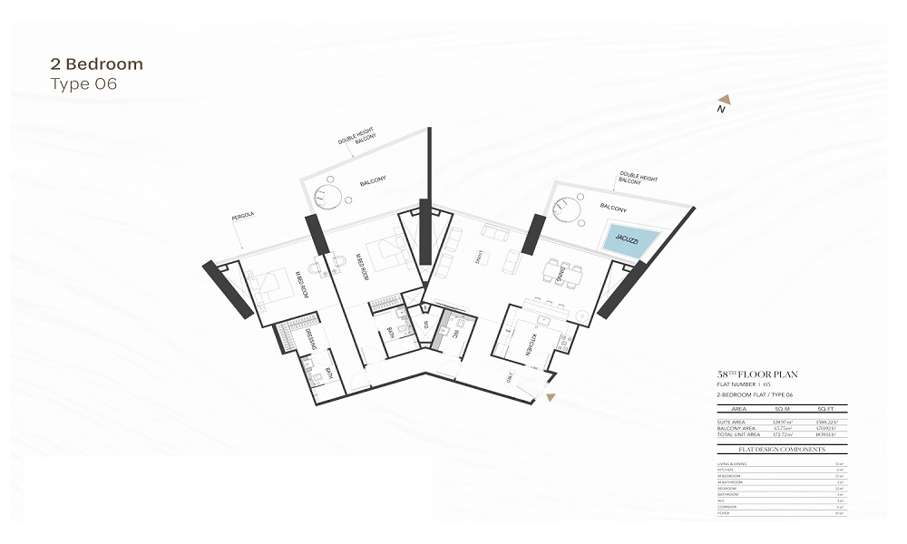Binghatti Royale 2 Beds Layout