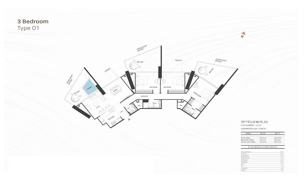 Binghatti Royale 3 Beds Layout