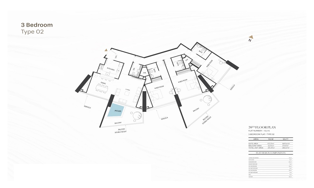 Binghatti Royale 3 Beds Layout