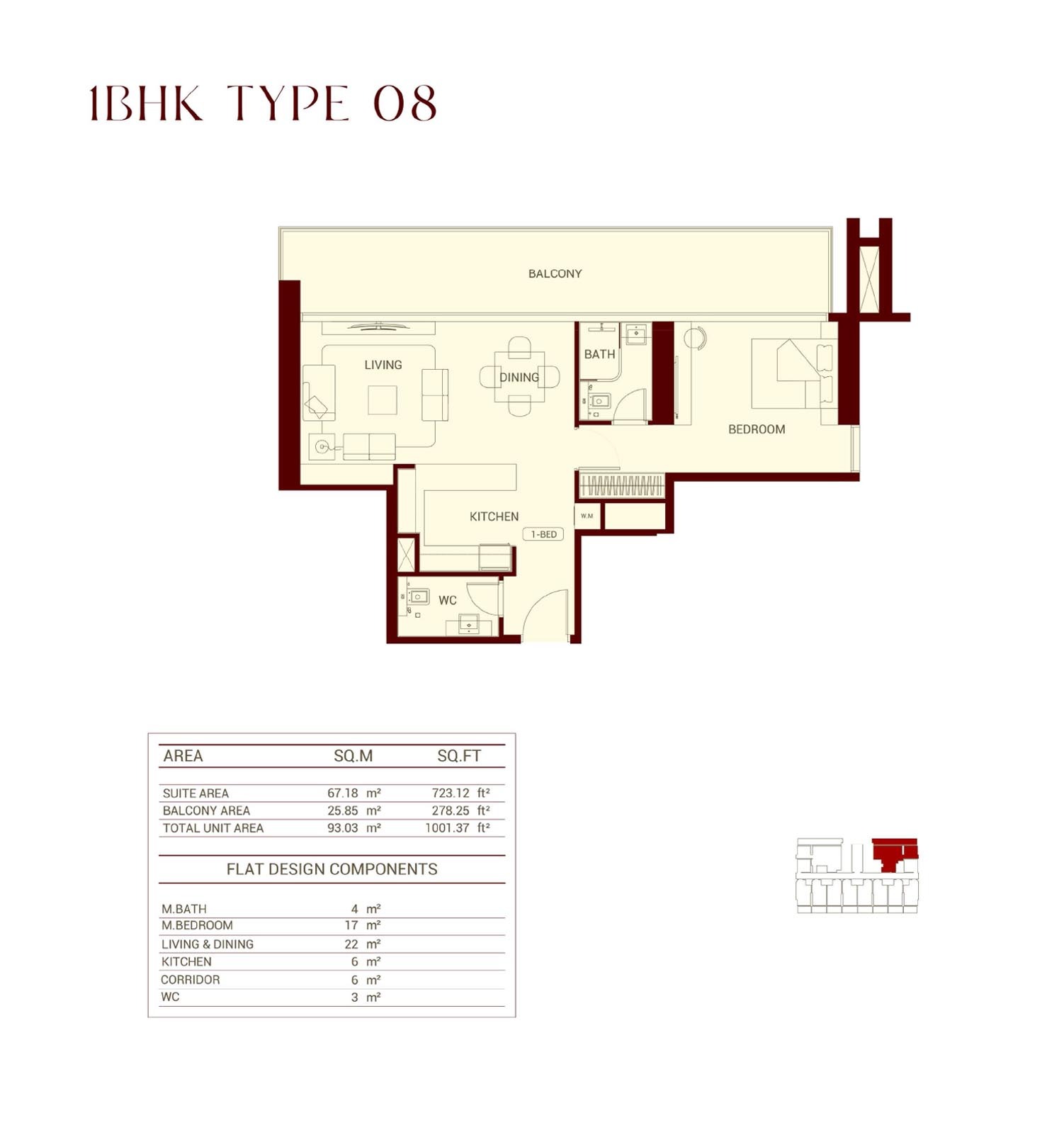 1 Bed 1001 Sq. Ft. Apartment in Binghatti Ruby