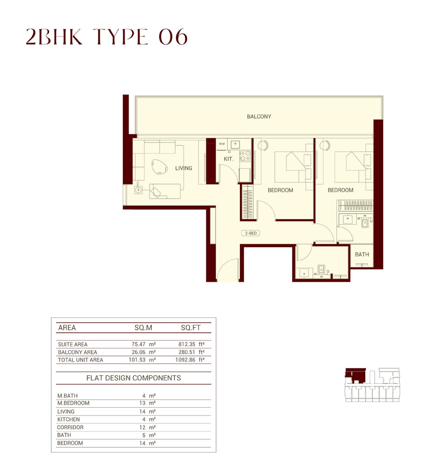 2 Beds 1093 Sq. Ft. Apartment in Binghatti Ruby