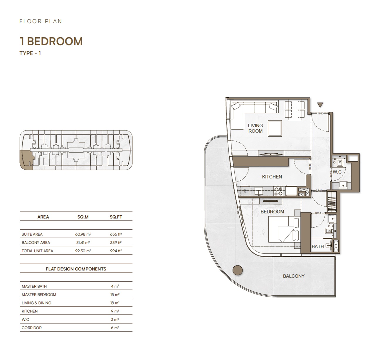 Binghatti Skyhall 1 Bed Layout