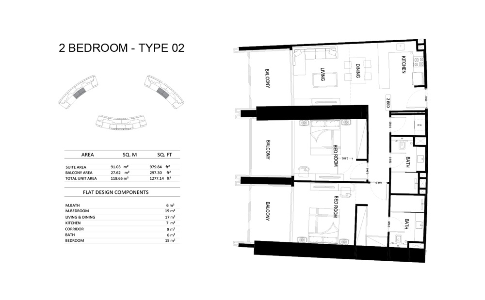 Binghatti Skyrise 2 Beds Layout