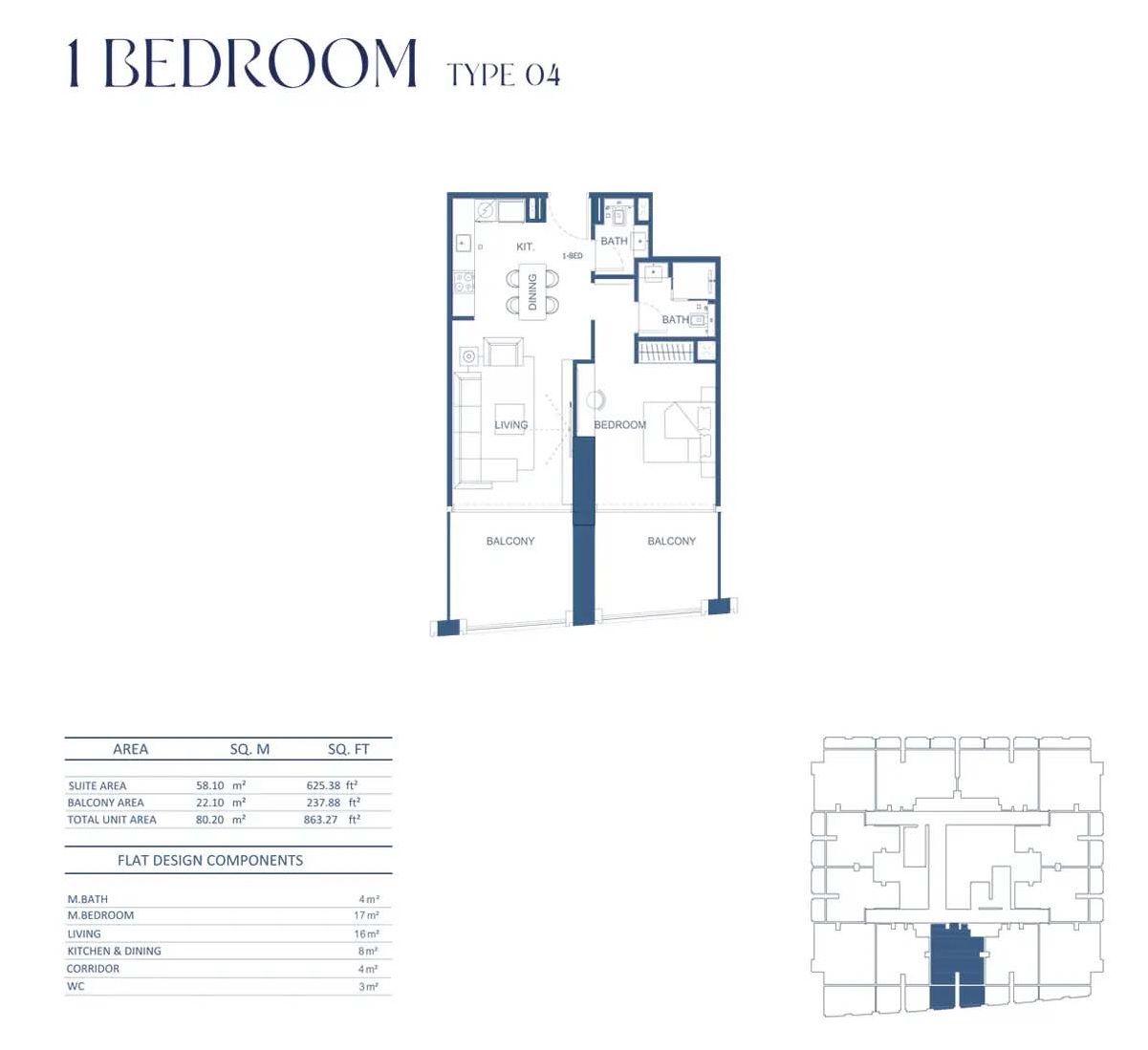 Binghatti Twilight 1 Bed Layout