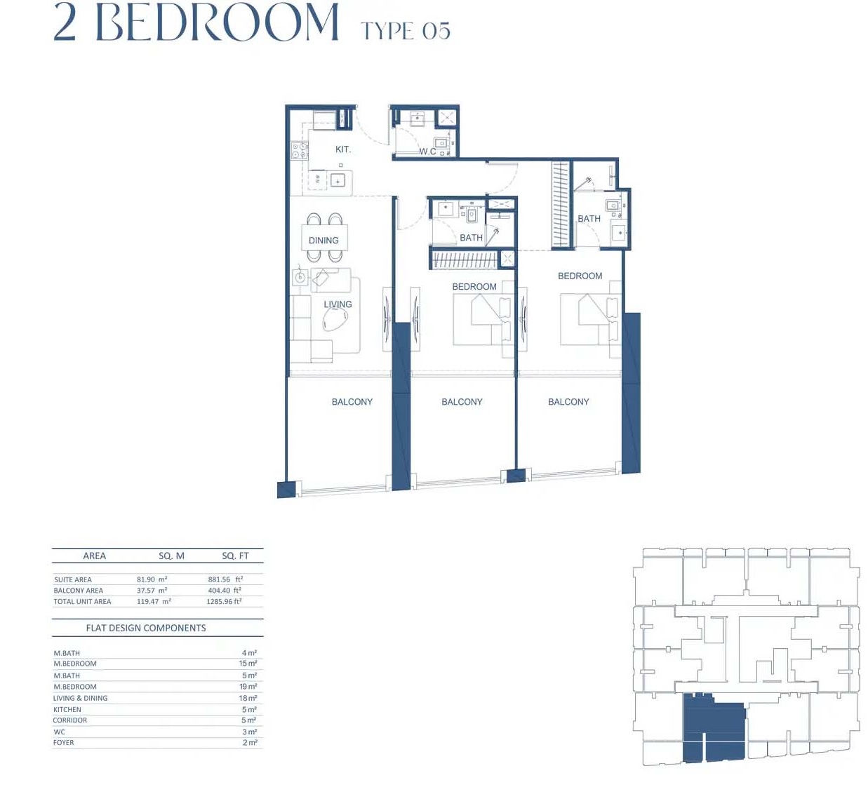 Binghatti Twilight 2 Beds Layout