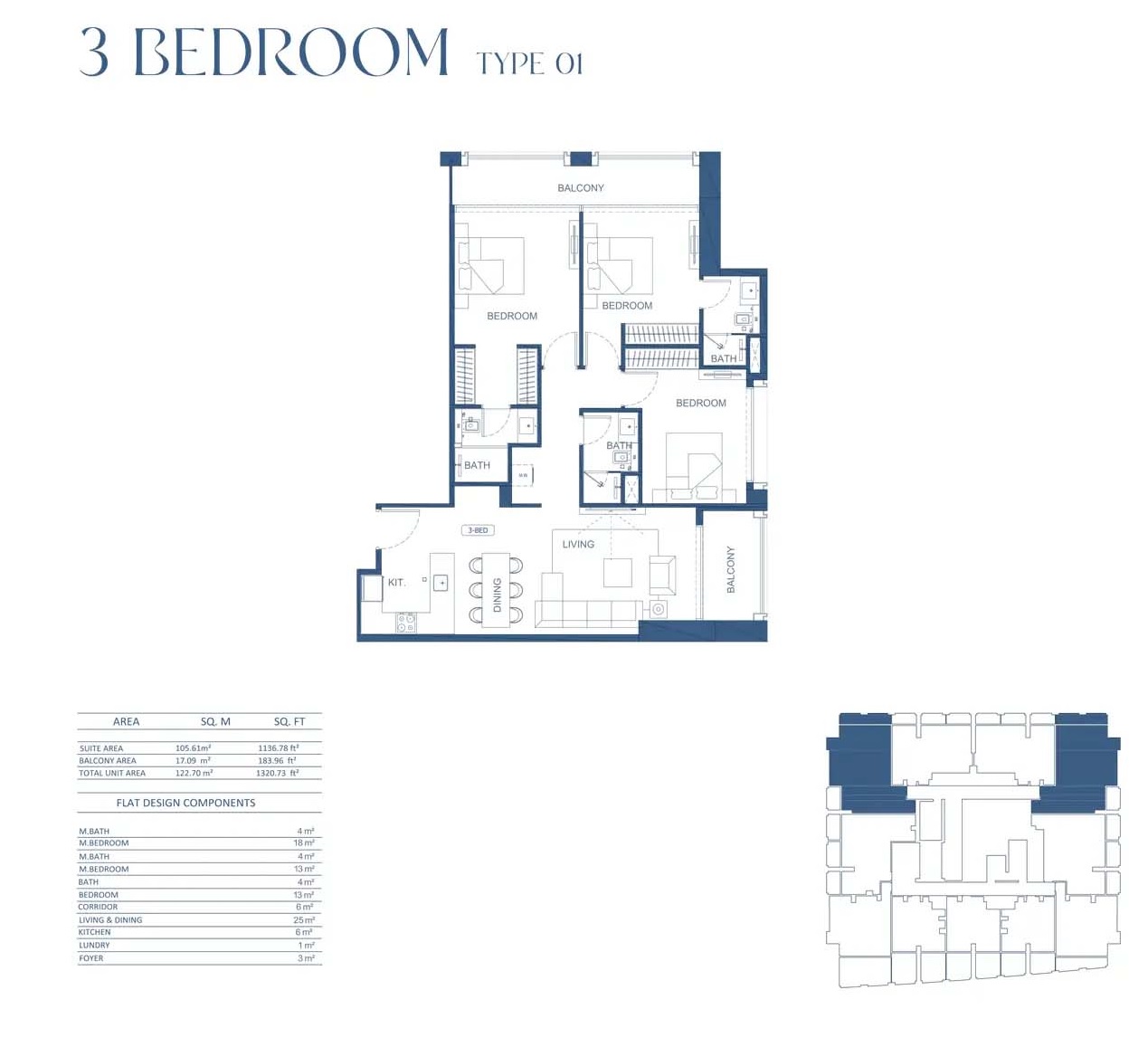Binghatti Twilight 3 Beds Layout