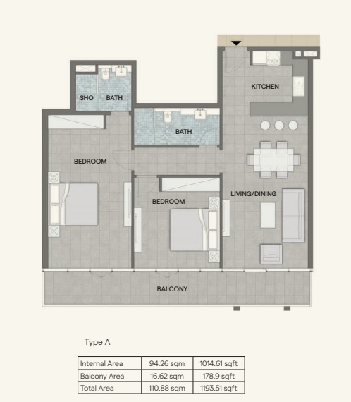 Bloom Tower 2 Beds Layout