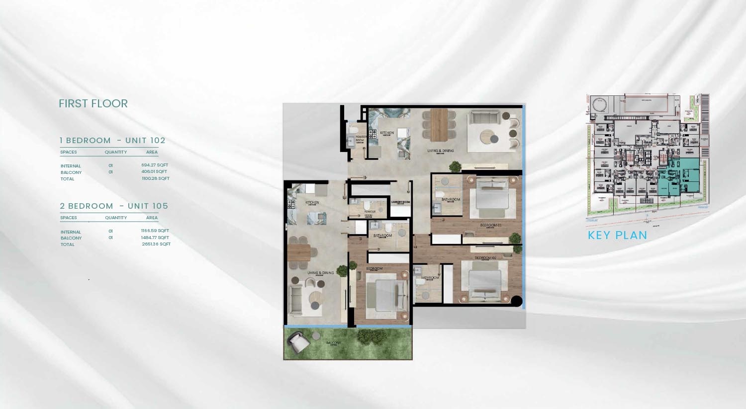 Blue Vayla Residences 1 Bed Layout