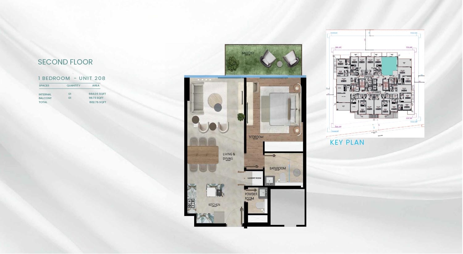 Blue Vayla Residences 1 Bed Layout