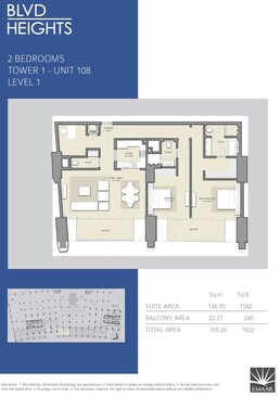 2 Beds 1822 Sq. Ft. Apartment in BLVD Heights Podium