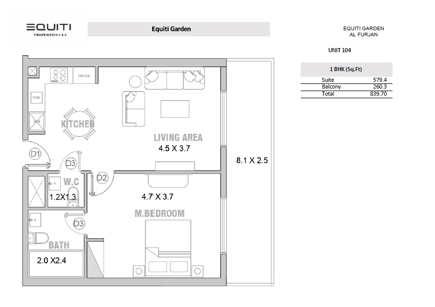 BNH Equiti Gardens 1 Bed Layout