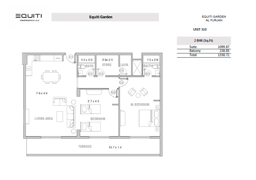 BNH Equiti Gardens 2 Beds Layout