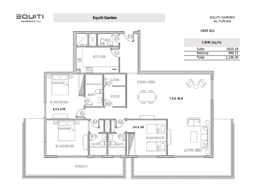 BNH Equiti Gardens 3 Beds Layout