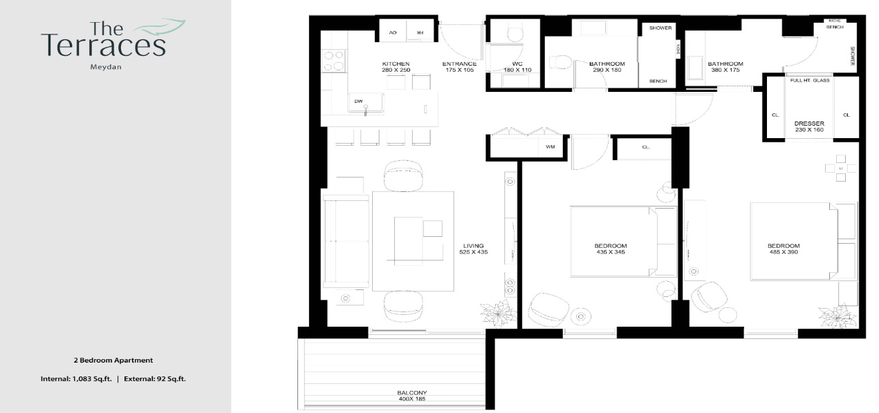 Boston The Terraces 2 Beds Layout