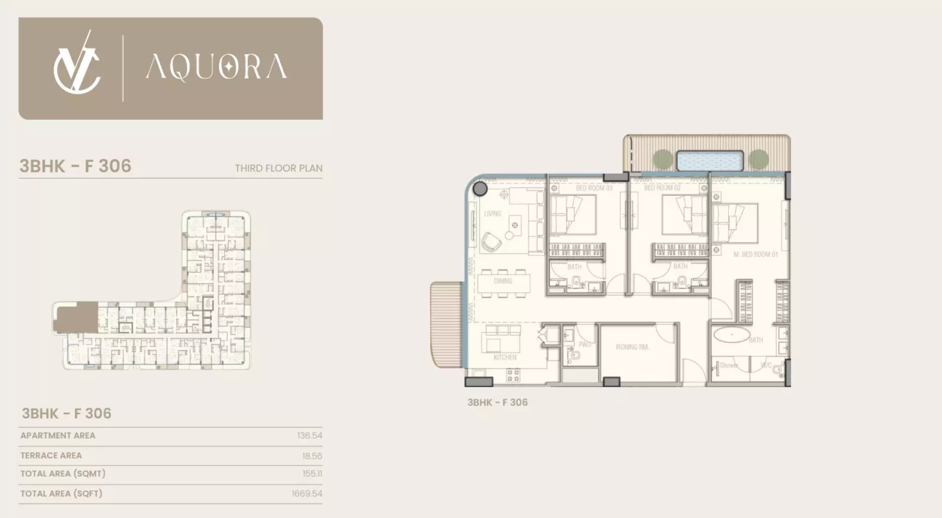 3 Beds 1669 Sq. Ft. Apartment in Casa Aquora
