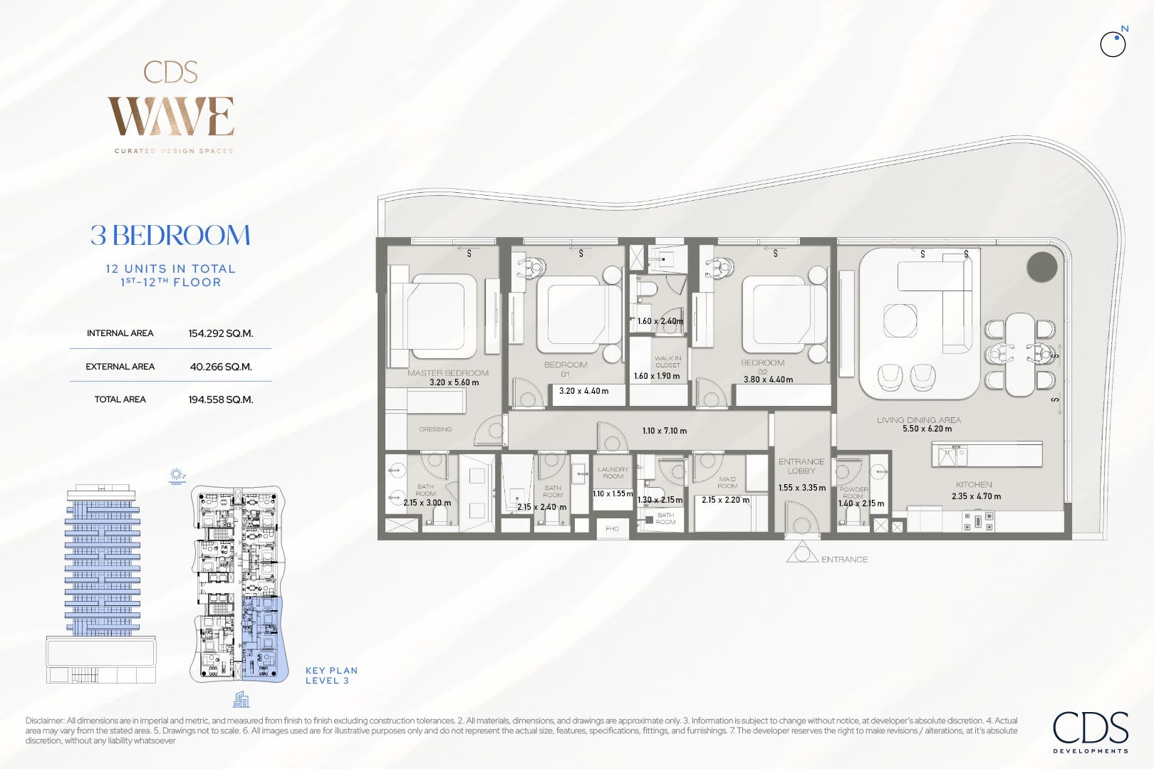 3 Beds 2094 Sq. Ft. Apartment in CDS Wave