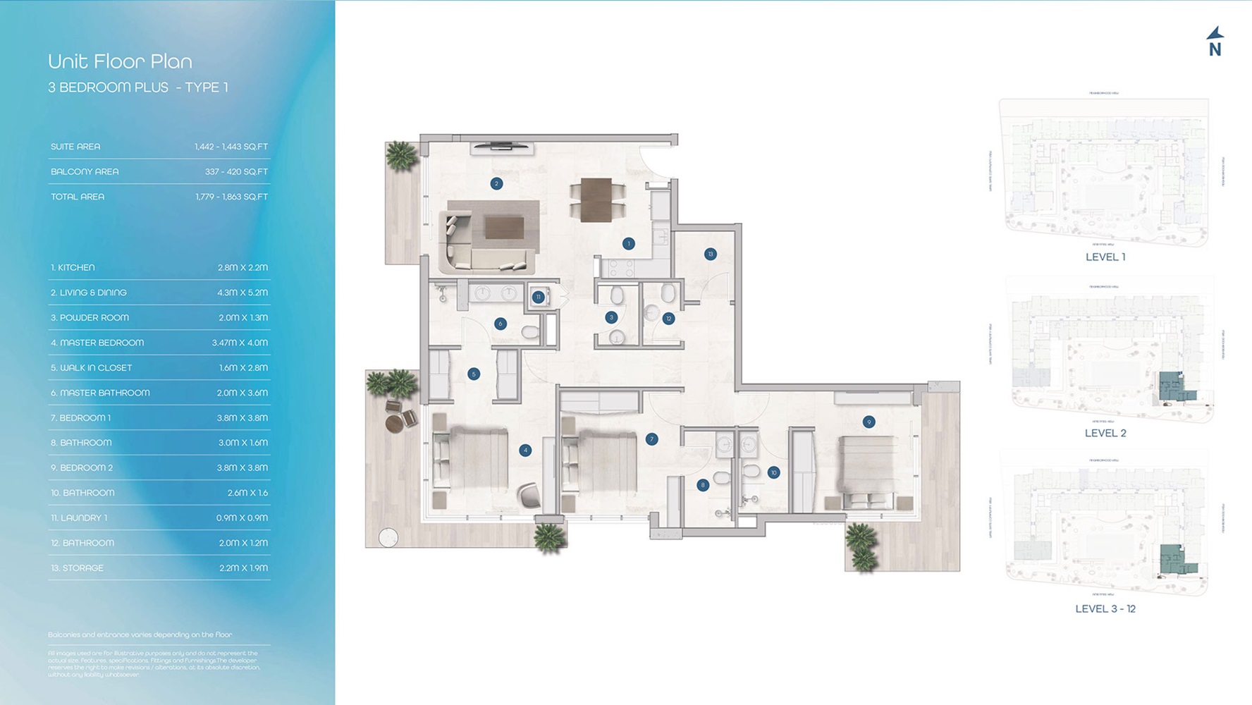 Centurion Sola Residences 3 Beds Layout