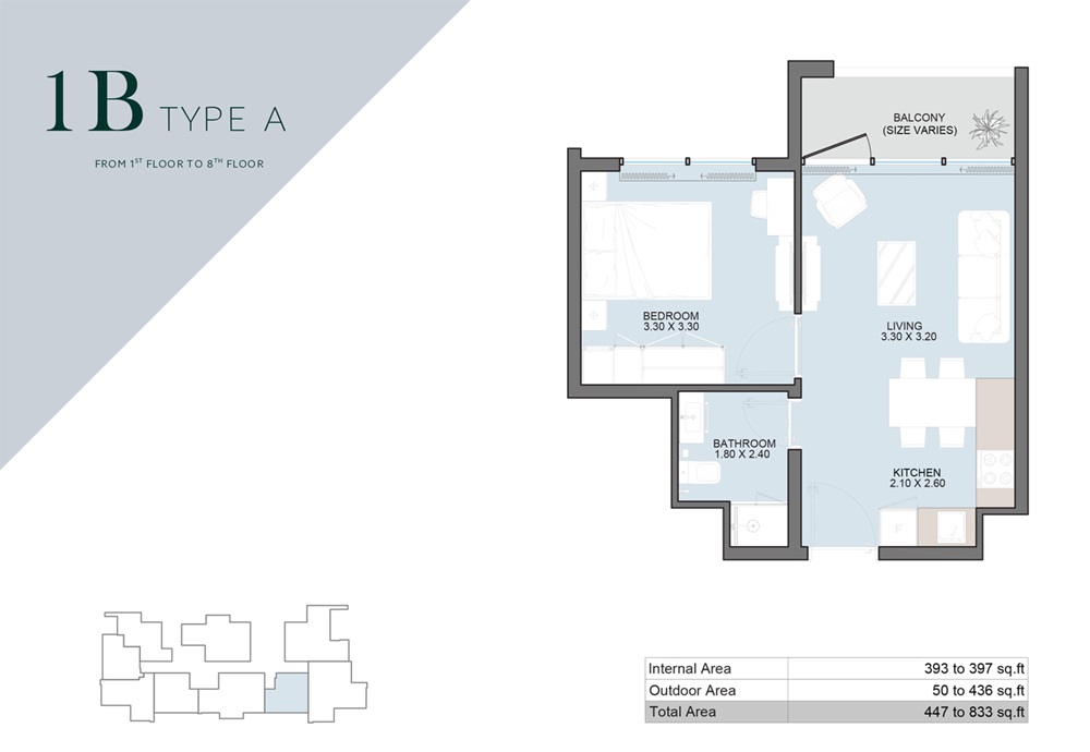 Century Alba Tower 1 Bed Layout