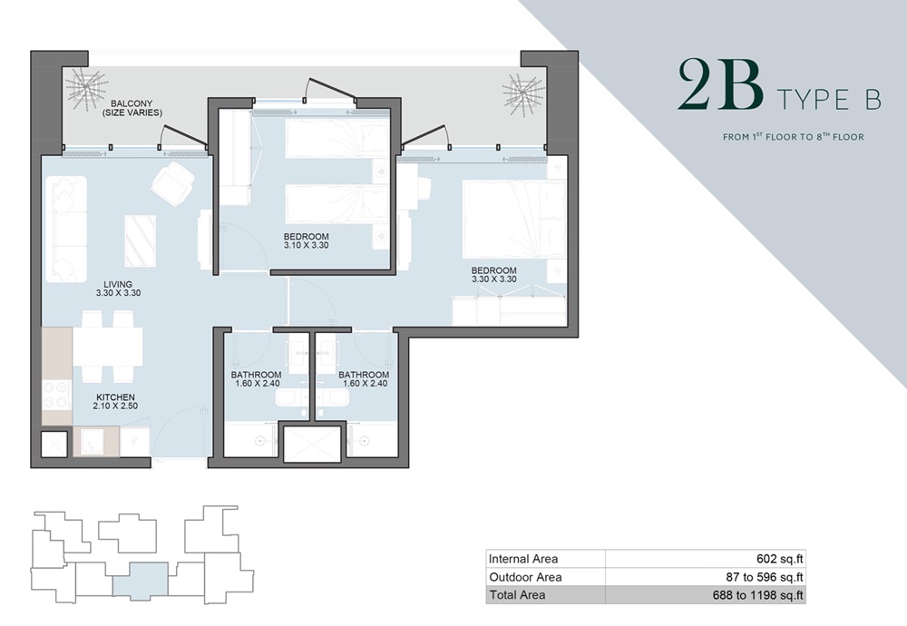 Century Alba Tower 2 Beds Layout