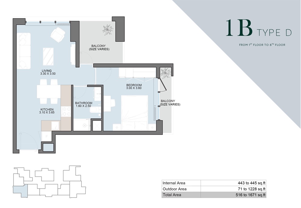 Century Alba Tower 2 Beds Layout
