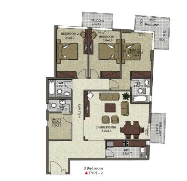 Chapal The Destiny 3 Beds Layout