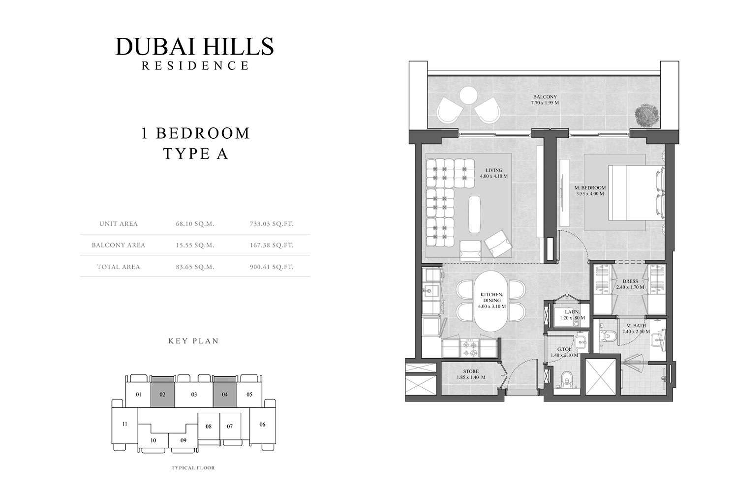 City Hyde Residences 1 Bed Layout