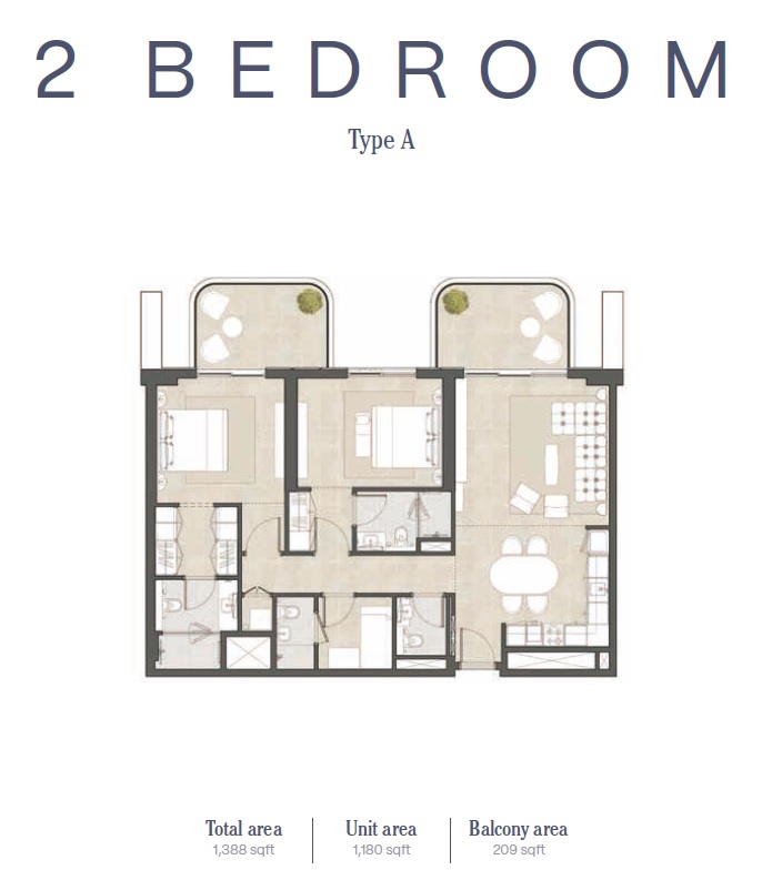 2 Beds 1389 Sq. Ft. Apartment in City Hyde Residences