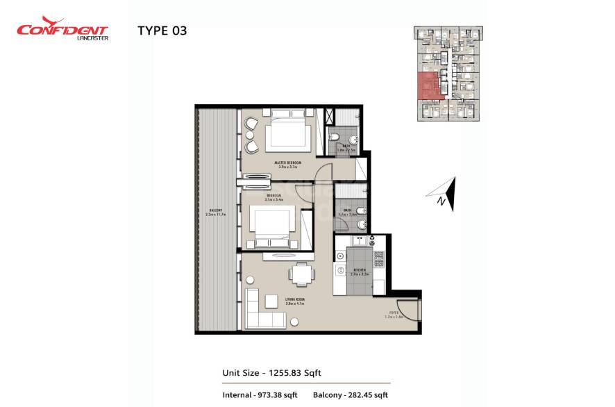 Confident Lancaster 2 Beds Layout