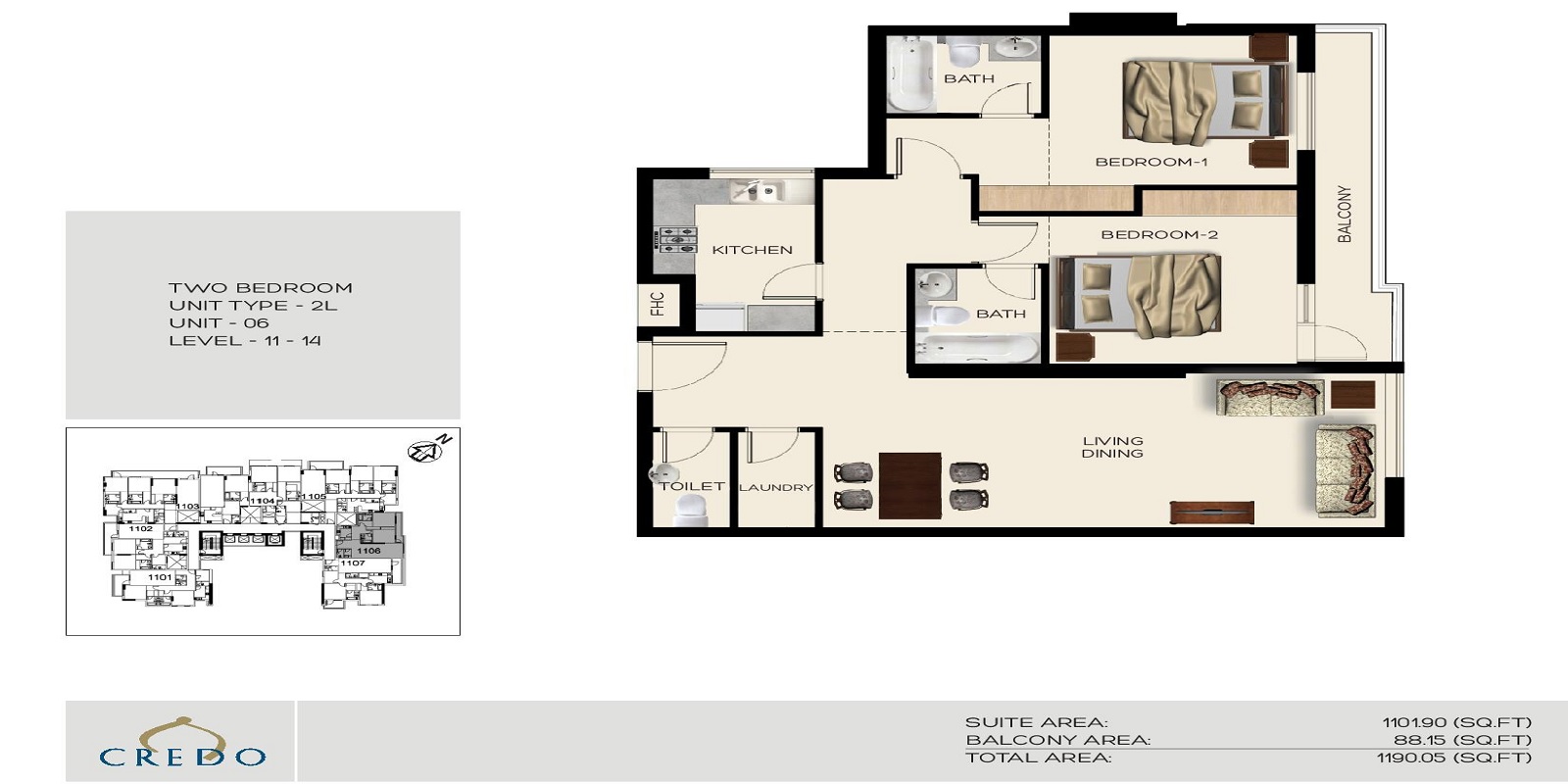 Credo Mon Reve 2 Beds Layout