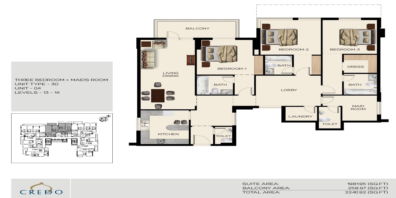 Credo Mon Reve 3 Beds Layout