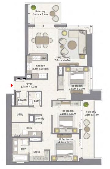 Emaar Creek Rise 3 Beds Layout